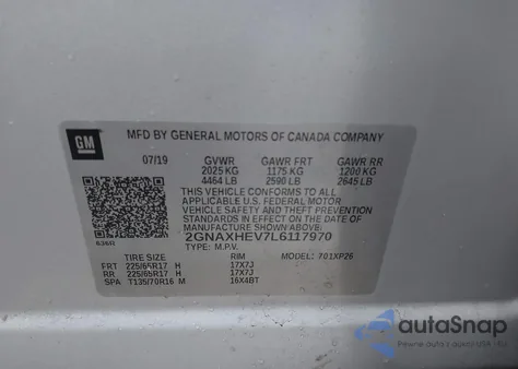 2020 Chevrolet Equinox Fwd Ls z USA, uszkodzony, nr VIN 2GNAXHEV7L6117970